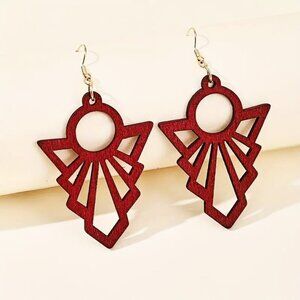 NEW Red Wooden Laser Carved Wood Dangle Earrings